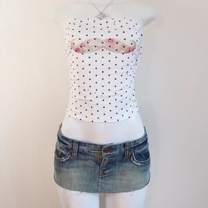 y2k tube top polka dot mustache graphic indie sleaze bandeau